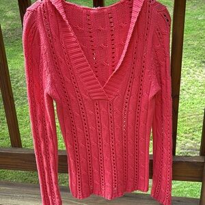 Cable knit sweater with hood